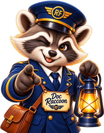 Doc Raccoon, der Schaffner der Allianz Rising Force, mit Laterne und Umhängetasche